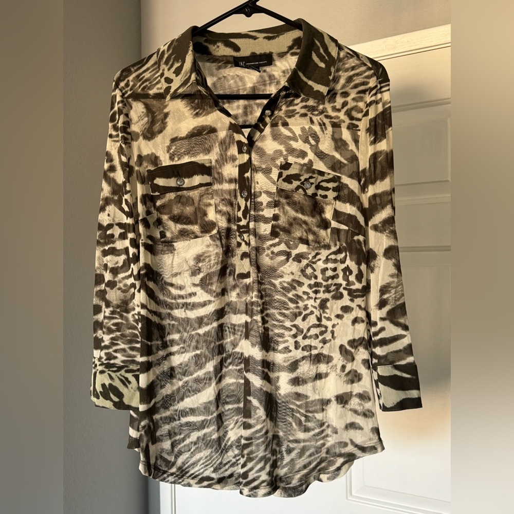 INC International Concepts Leopard Animal Print Top Size Large